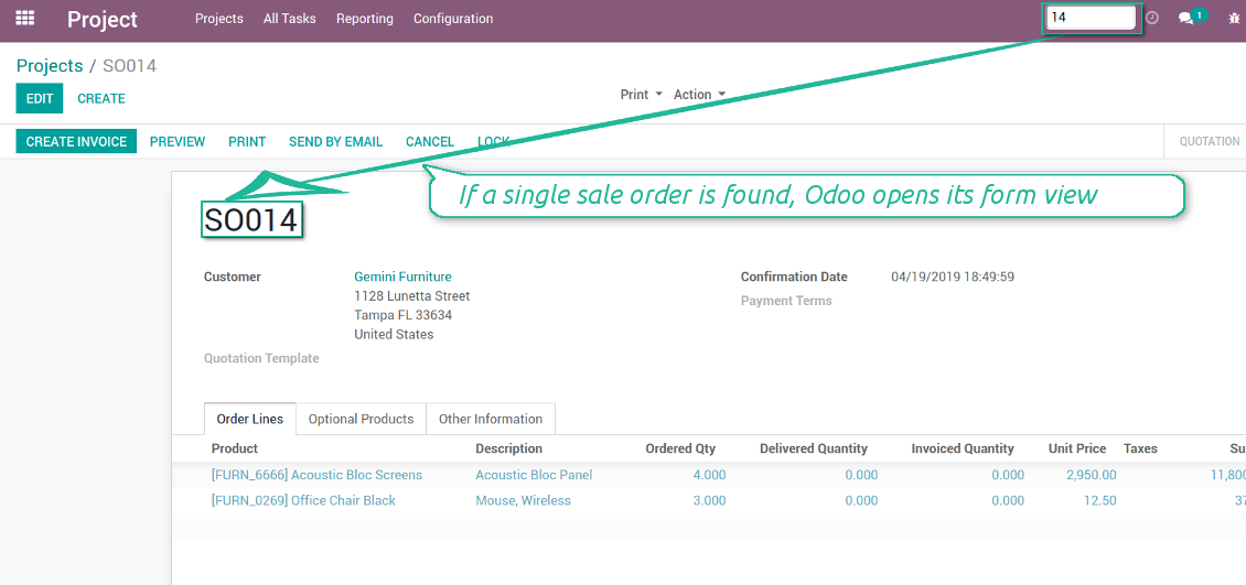 Found order form view