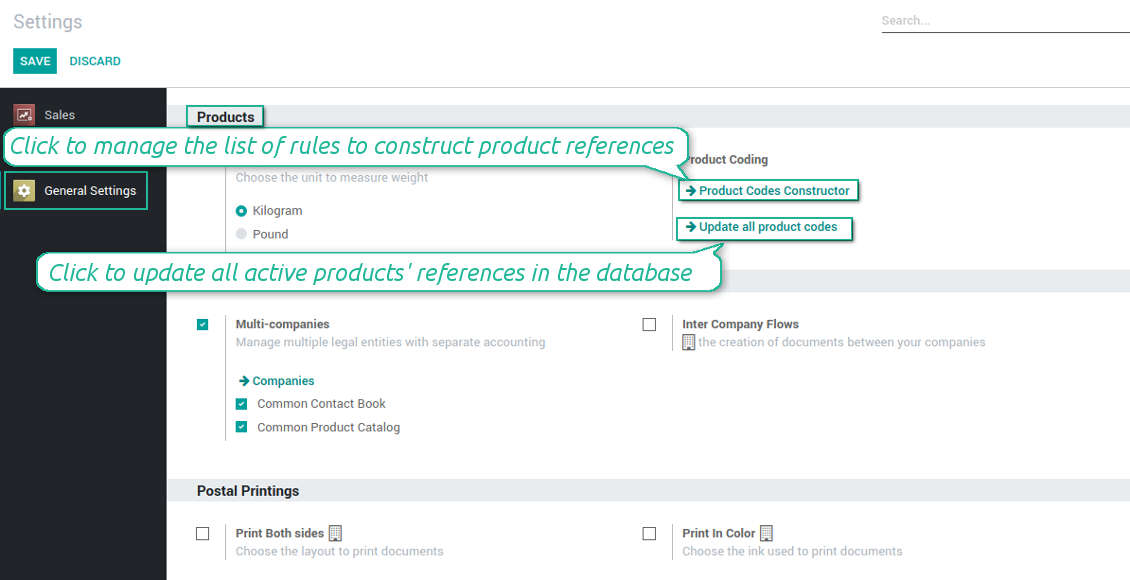 Product coding rules and settings