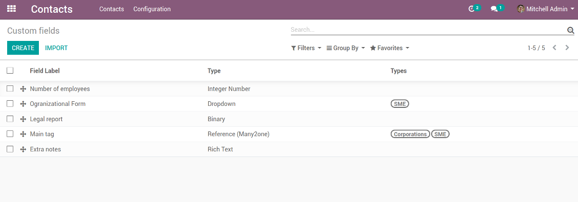 Customize properties of Odoo contacts
