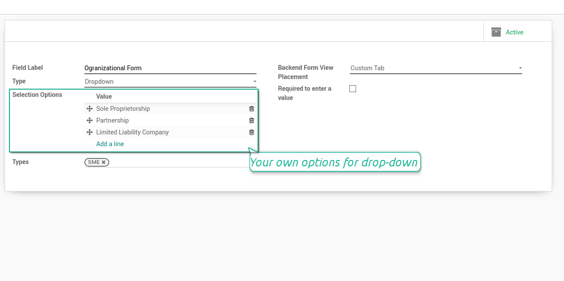 Selection fields for Odoo contacts