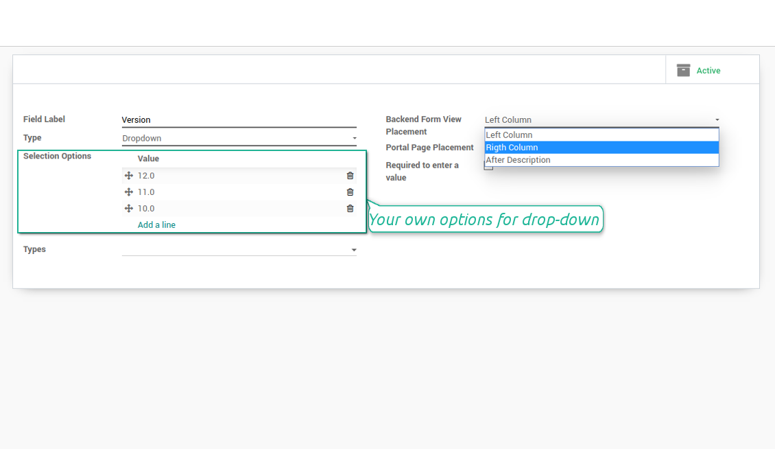Selection fields for helpdesk tickets