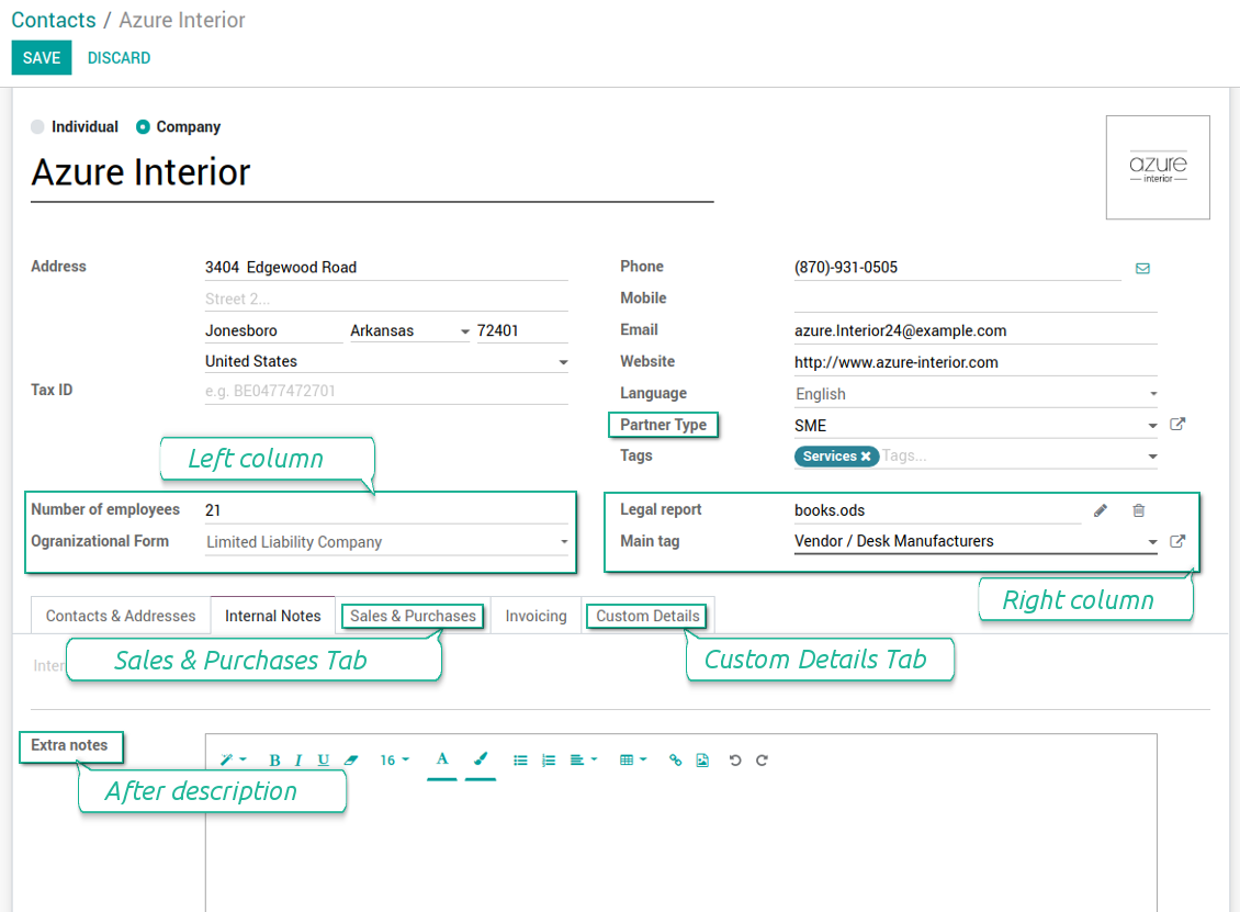 Customized form view of contacts