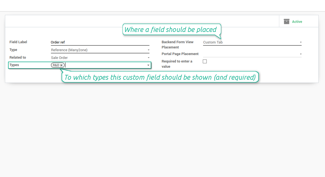 Custom fields depend on project types