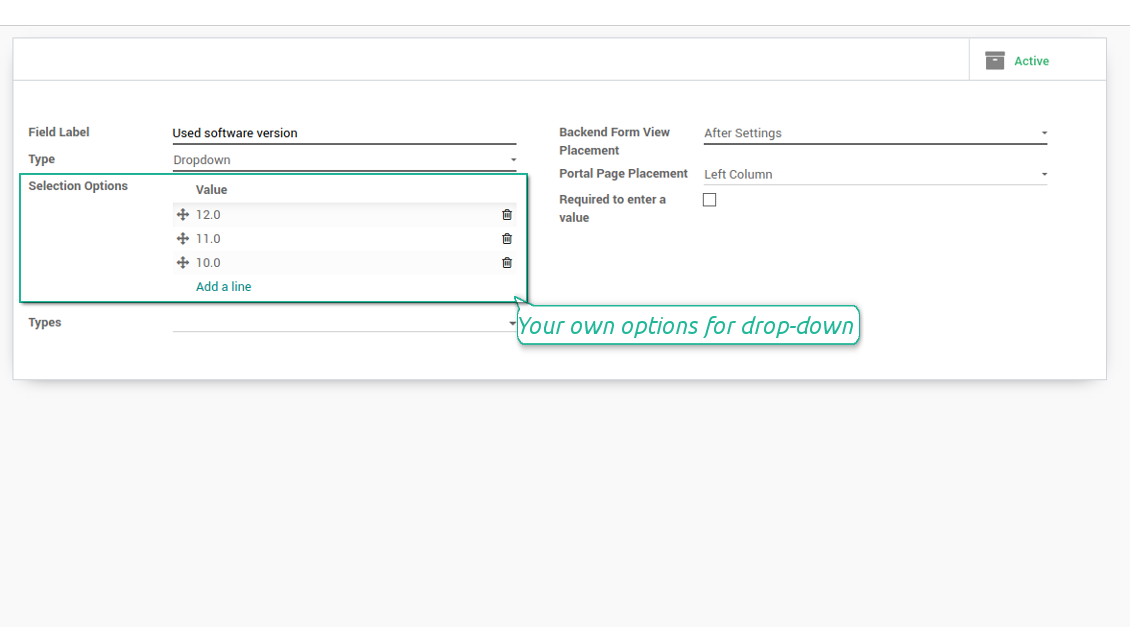 Selection fields for projects