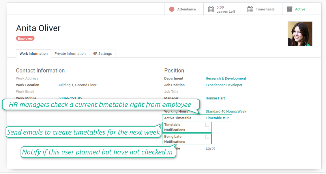 Timesheet employee settings