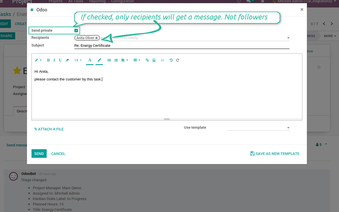 Email composer to send internal emails